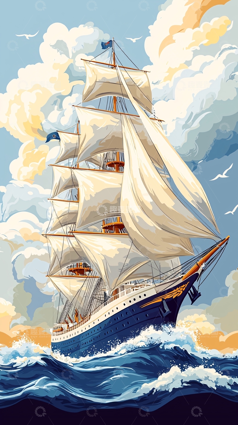 高清大图下载【趣麦麦图】大海帆船