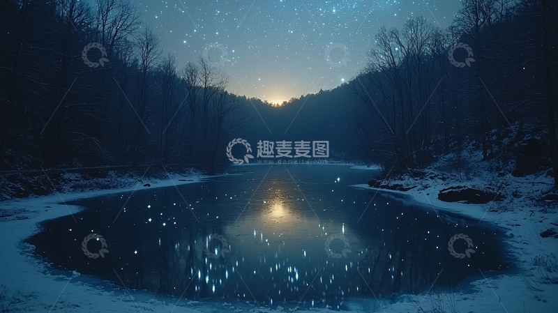高清大图下载【趣麦麦图】星空下的冰面湖泊