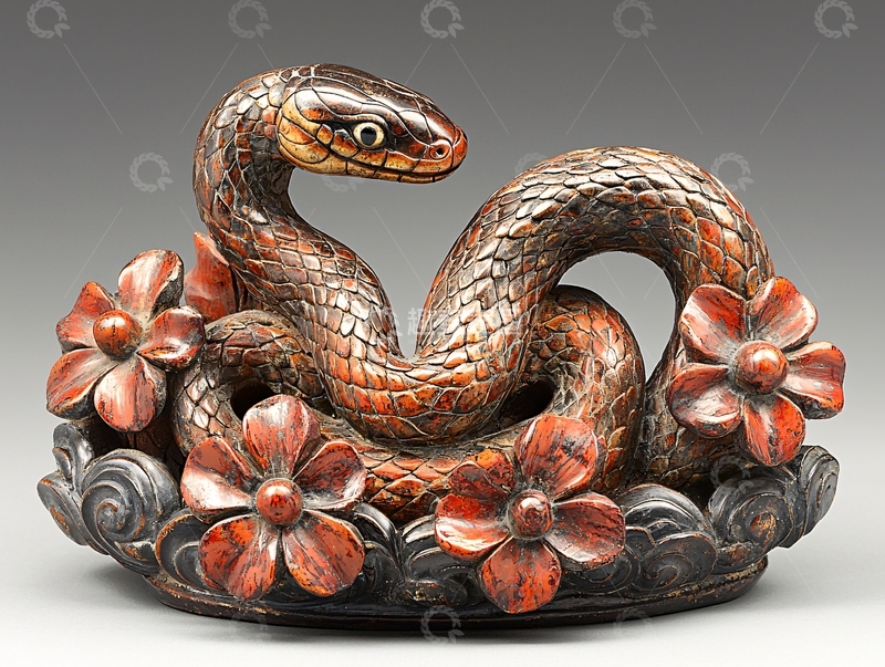 高清大图下载【趣麦麦图】蛇与花卉雕塑