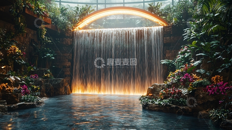 高清大图下载【趣麦麦图】室内瀑布
