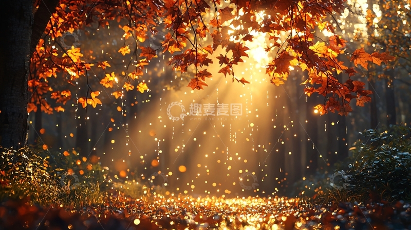 高清大图下载【趣麦麦图】落叶纷飞的秋日森林