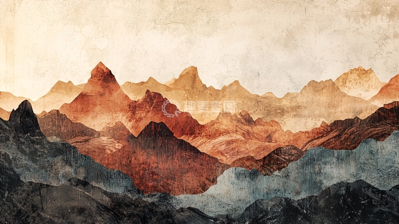 高清大图下载【趣麦麦图】水彩山脉景色