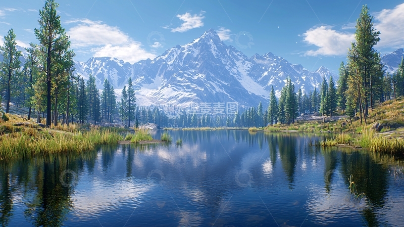 高清大图下载【趣麦麦图】雪山湖泊风景图