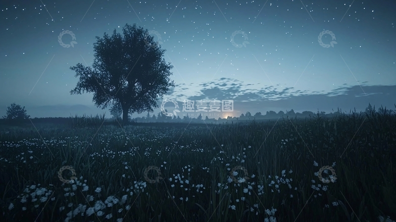 高清大图下载【趣麦麦图】夜空下孤独的树