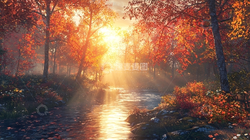 高清大图下载【趣麦麦图】秋日森林小溪