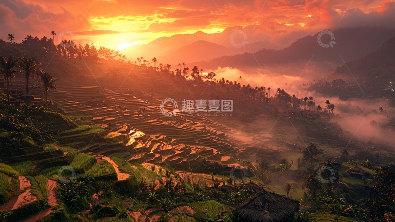 高清大图下载【趣麦麦图】日出山景梯田风光