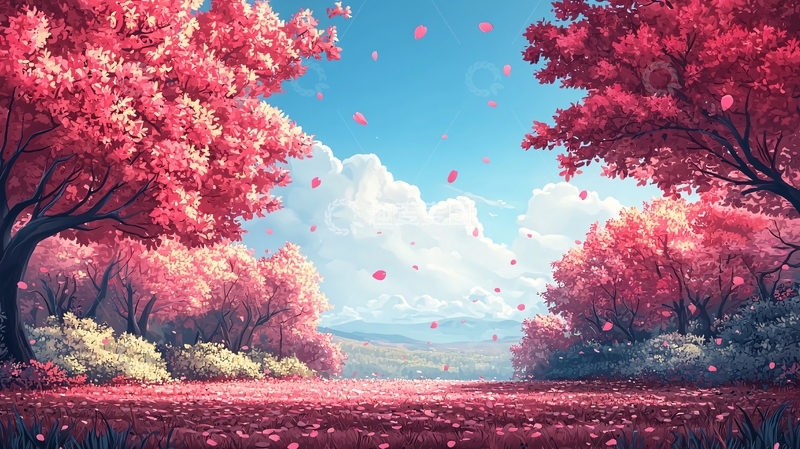 高清大图下载【趣麦麦图】粉色花树下的梦幻场景