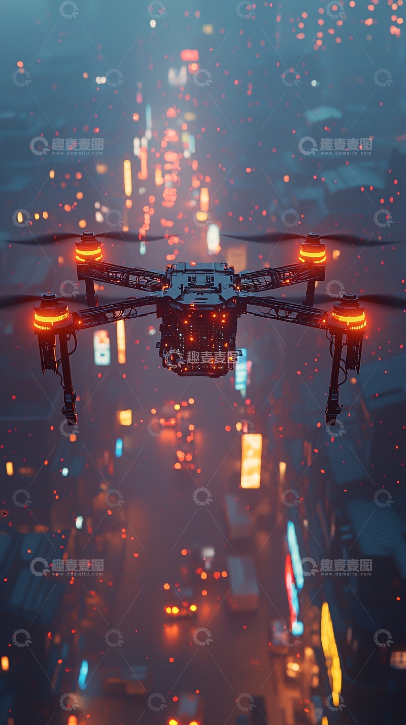 高清大图下载【趣麦麦图】未来都市夜景无人机