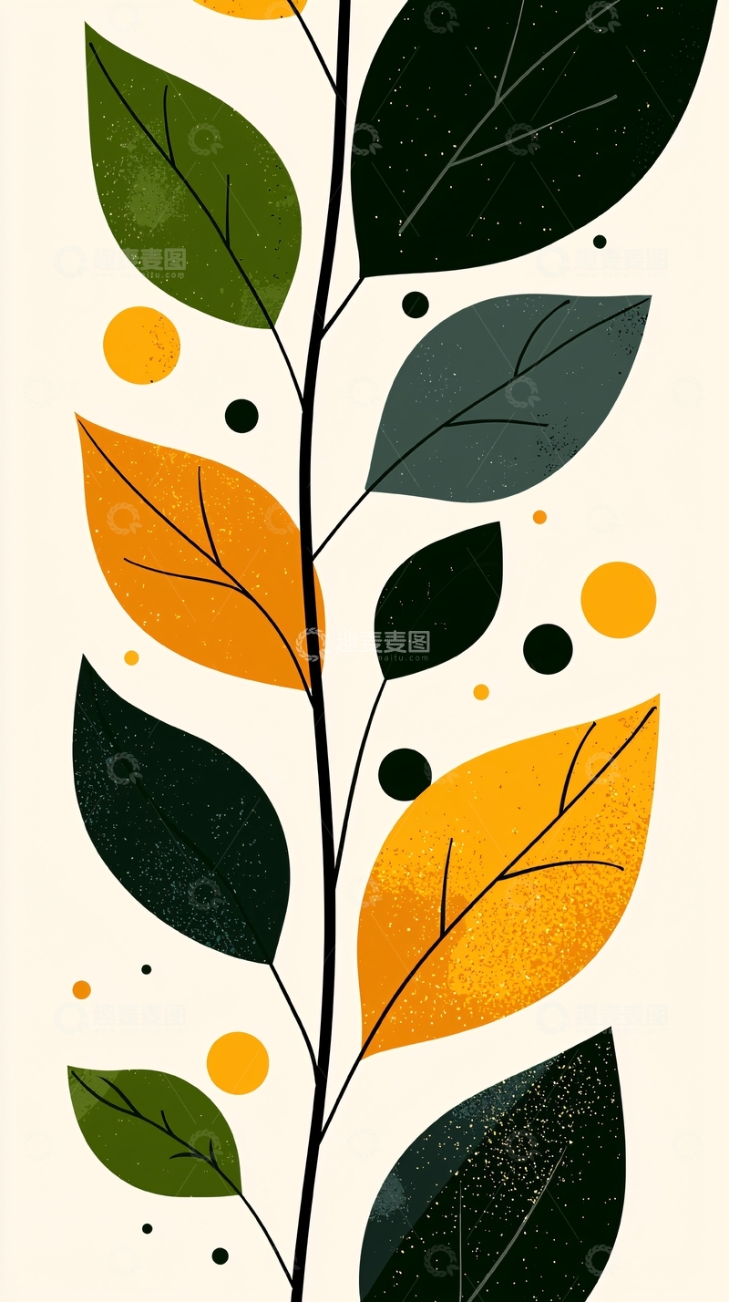 高清大图下载【趣麦麦图】抽象植物线条
