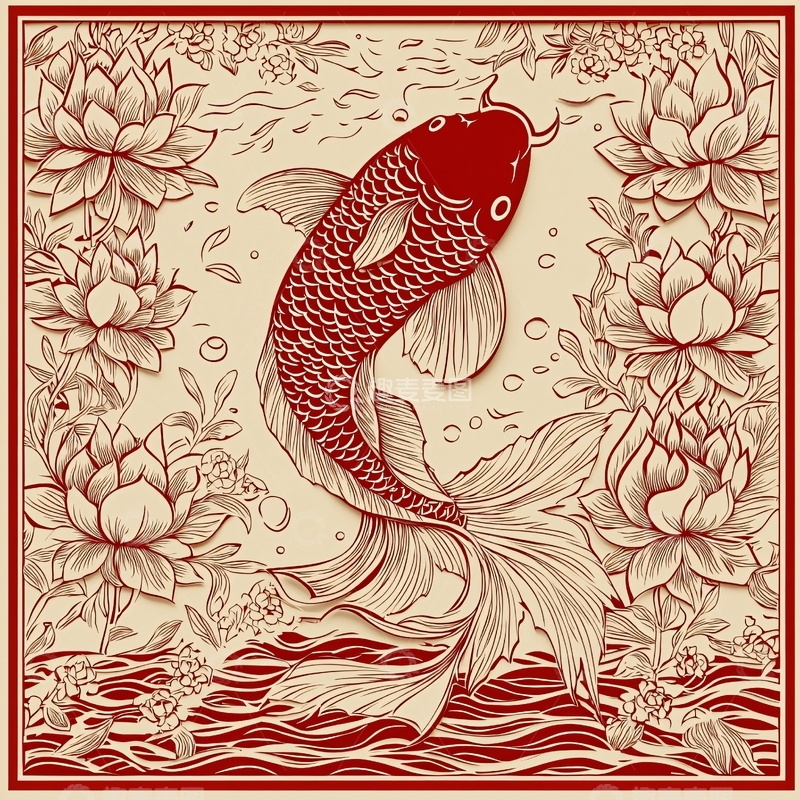 高清大图下载【趣麦麦图】红鲤鱼跃龙门图