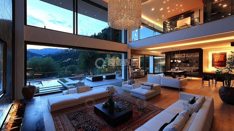 高清大图下载【趣麦麦图】现代别墅客厅夜景