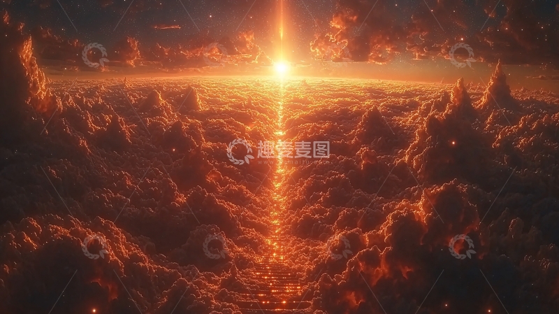 高清大图下载【趣麦麦图】火海云层中的光柱