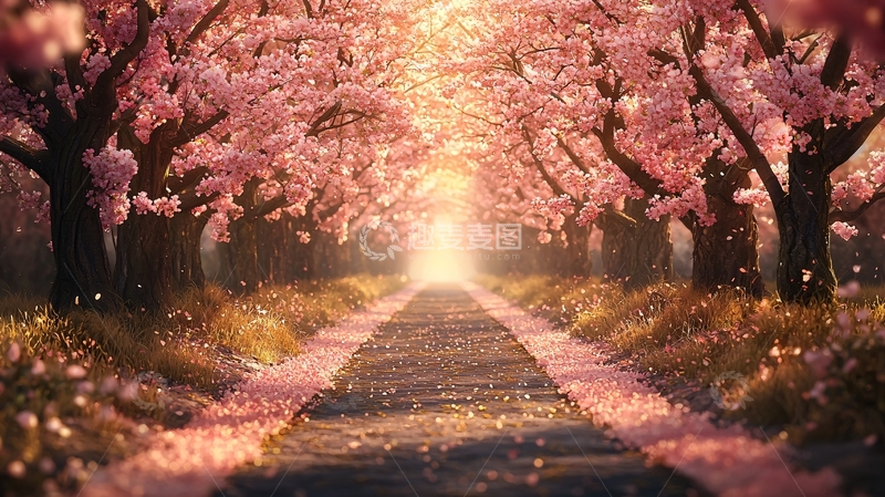 高清大图下载【趣麦麦图】樱花树林小路