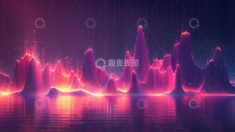 高清大图下载【趣麦麦图】抽象发光山脉水面倒影