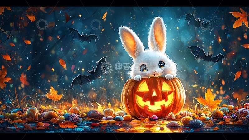 高清大图下载【趣麦麦图】可爱小兔子南瓜灯