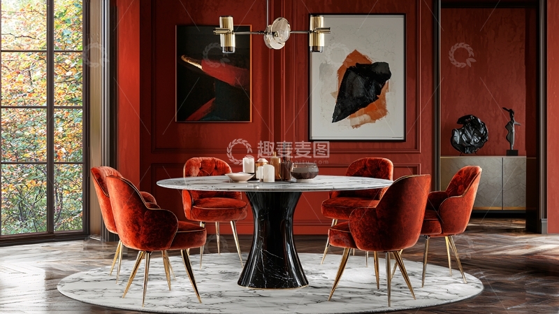 高清大图下载【趣麦麦图】红棕色调现代简约餐厅