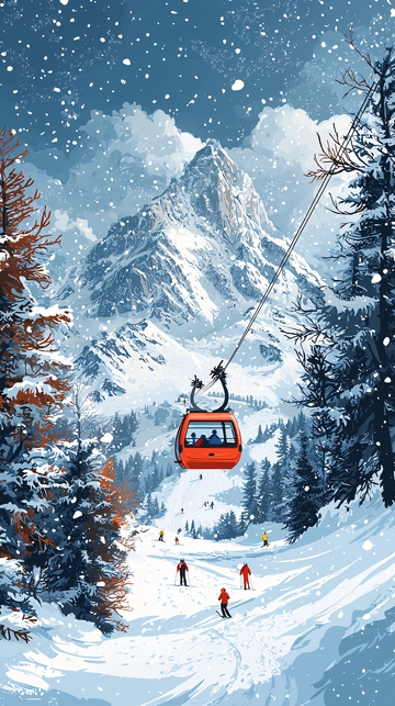 雪山缆车冬季场景
