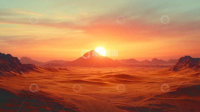 高清大图下载【趣麦麦图】沙漠日落山脉景色