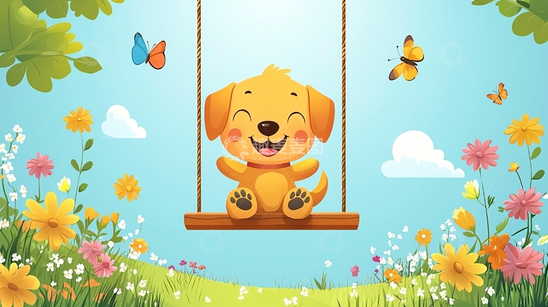 高清大图下载【趣麦麦图】可爱小狗荡秋千