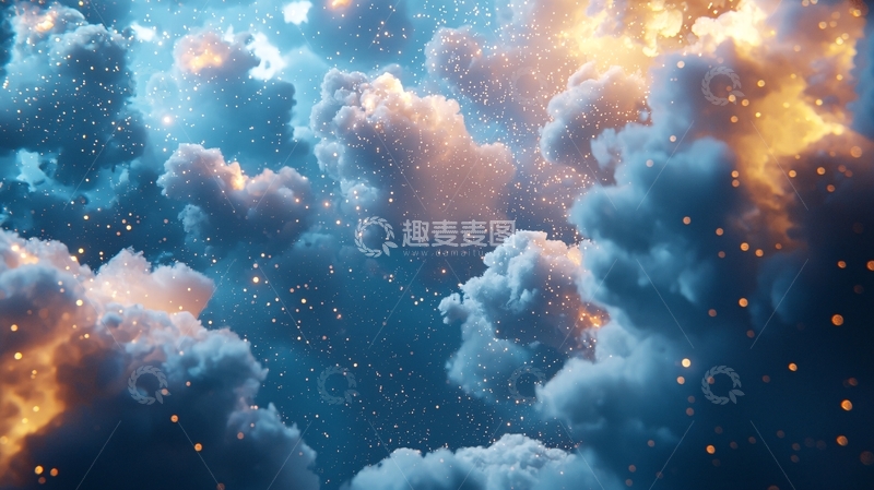 高清大图下载【趣麦麦图】蓝橙色梦幻云朵背景