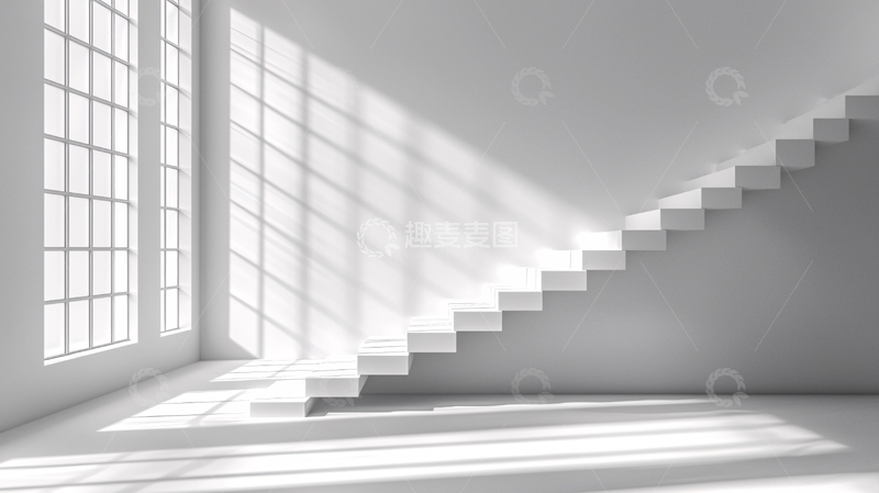 高清大图下载【趣麦麦图】极简白色楼梯阳光洒落