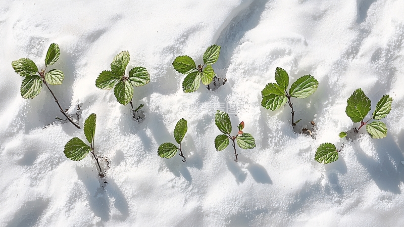 高清大图下载【趣麦麦图】雪地里的绿色植物