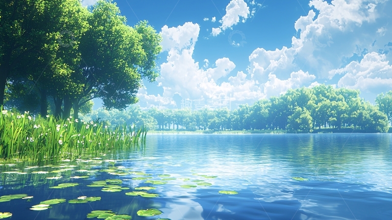 高清大图下载【趣麦麦图】阳光明媚的湖边森林