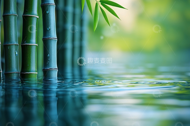 高清大图下载【趣麦麦图】翠竹倒影清澈流水