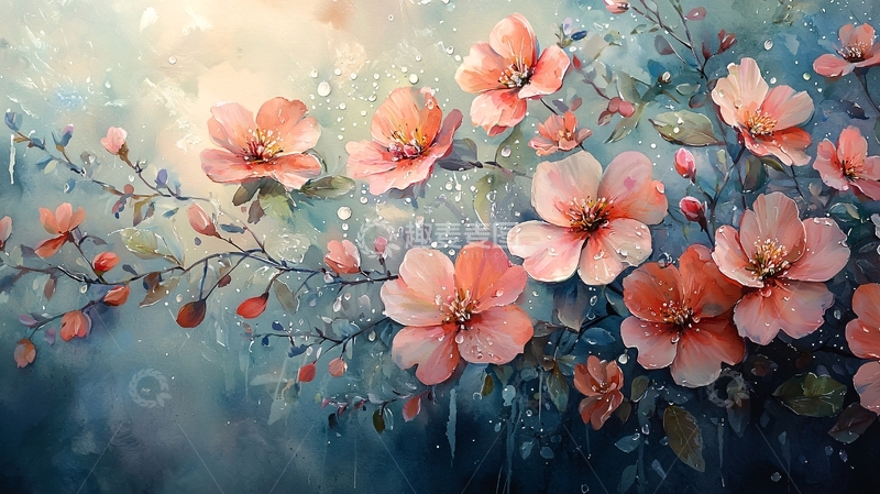 高清大图下载【趣麦麦图】水彩粉红色花朵