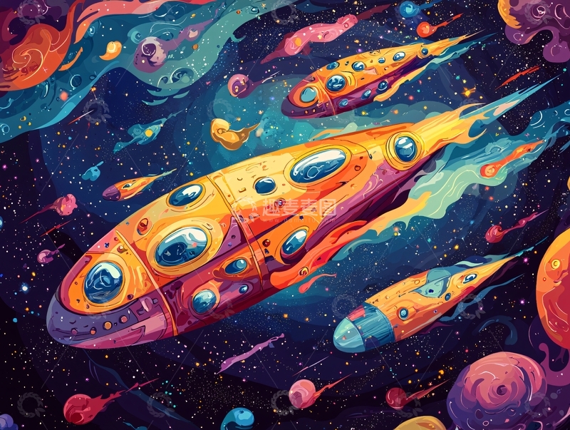 高清大图下载【趣麦麦图】色彩鲜艳的宇宙飞船