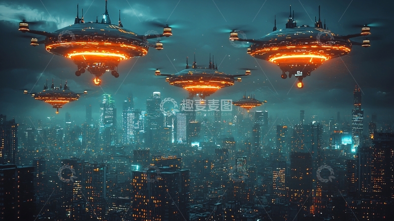 高清大图下载【趣麦麦图】未来都市飞碟