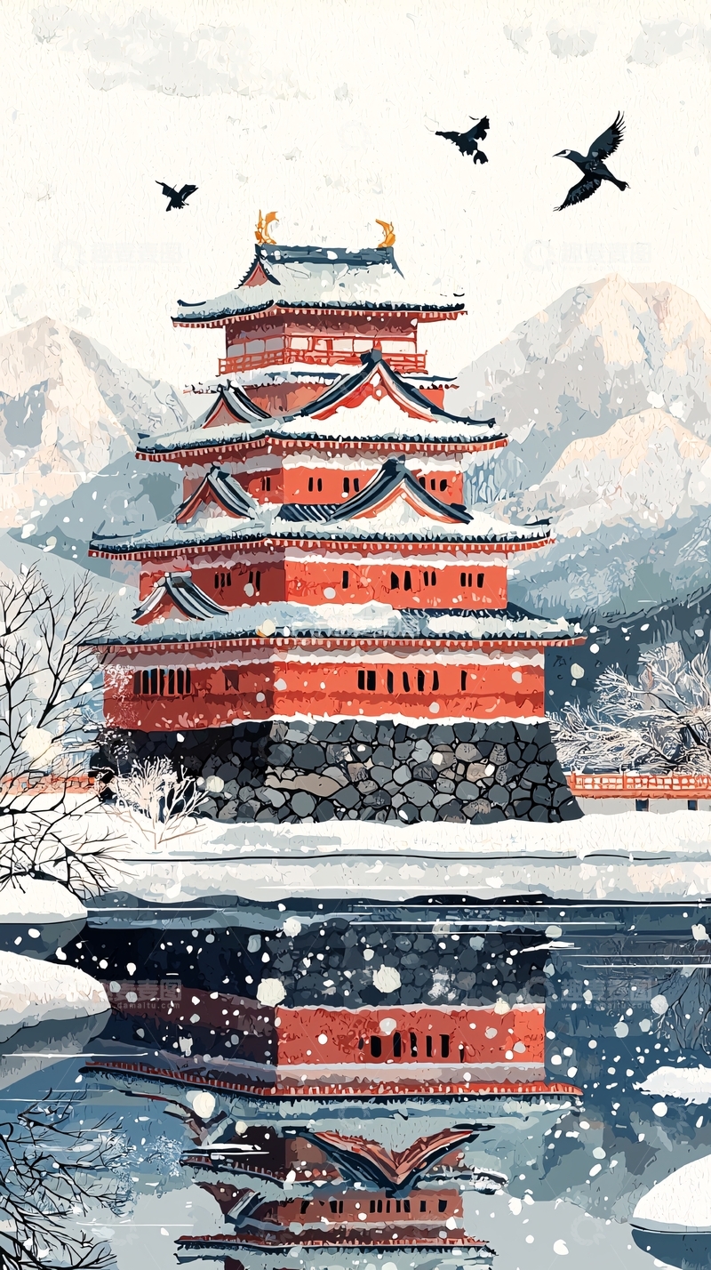 高清大图下载【趣麦麦图】雪中红塔