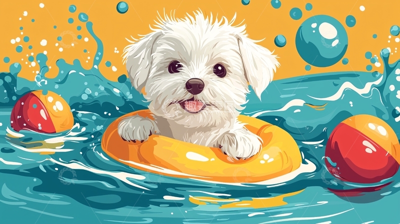 高清大图下载【趣麦麦图】可爱小狗游泳圈