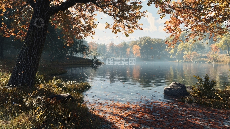 高清大图下载【趣麦麦图】秋日湖边宁静景色