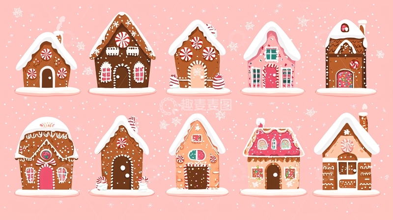 高清大图下载【趣麦麦图】粉色背景姜饼屋