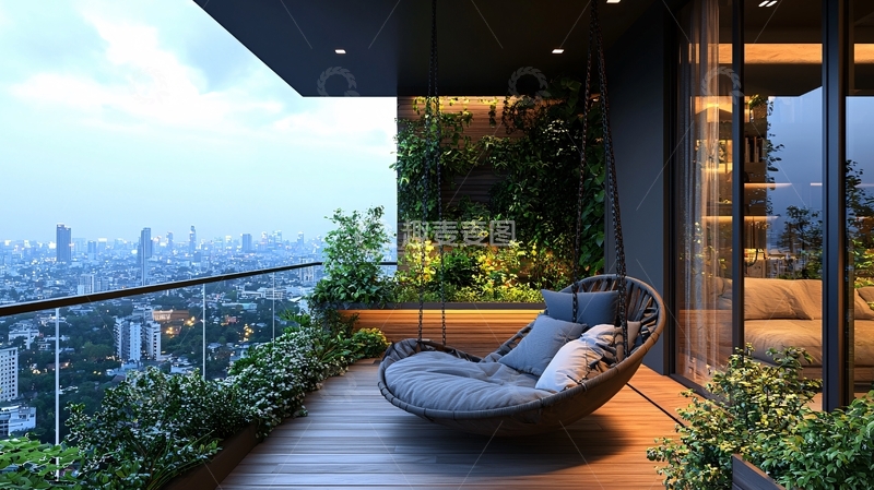 高清大图下载【趣麦麦图】高层公寓阳台夜景