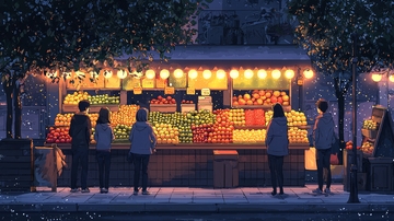 夜晚的水果摊灯光柔和