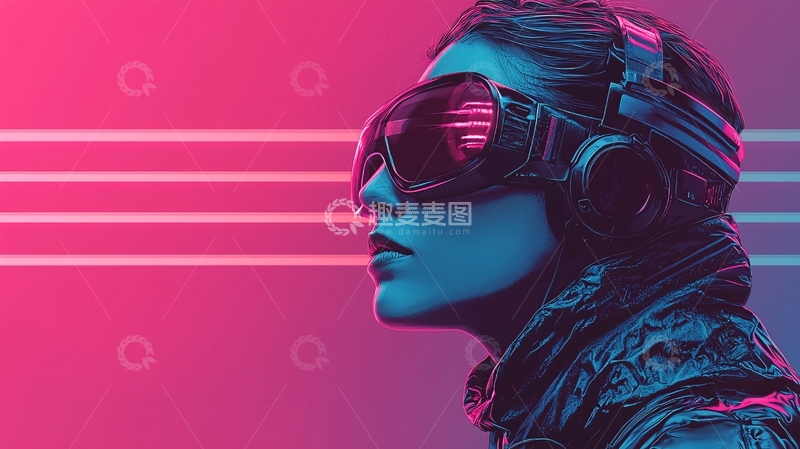 高清大图下载【趣麦麦图】复古赛博朋克女郎