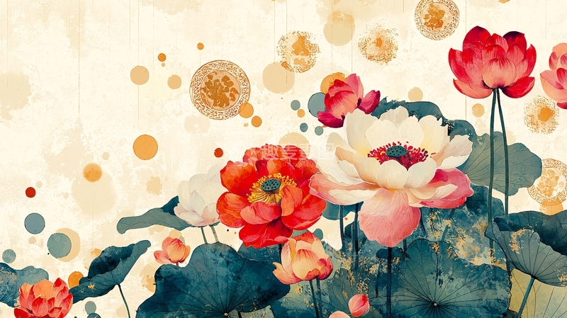 高清大图下载【趣麦麦图】水彩荷花背景