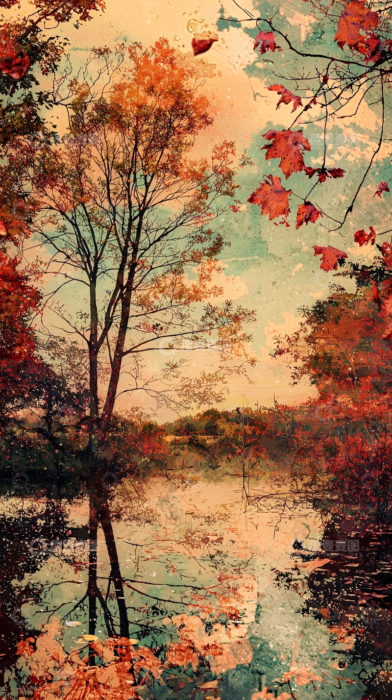 高清大图下载【趣麦麦图】秋日树林倒影