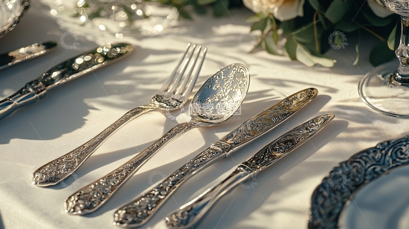 高清大图下载【趣麦麦图】精致复古银质餐具摆设