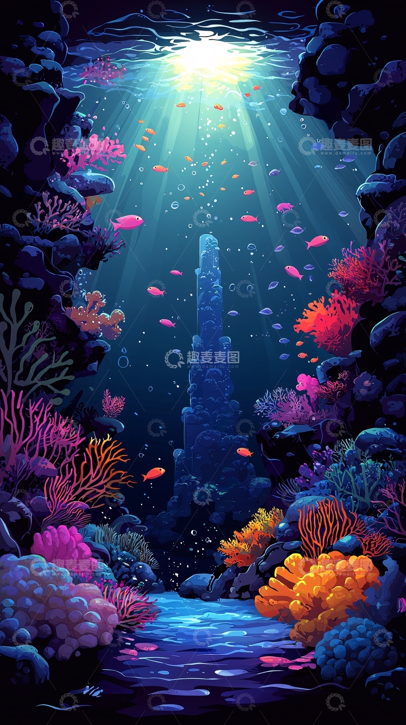 高清大图下载【趣麦麦图】深海梦幻珊瑚礁景象