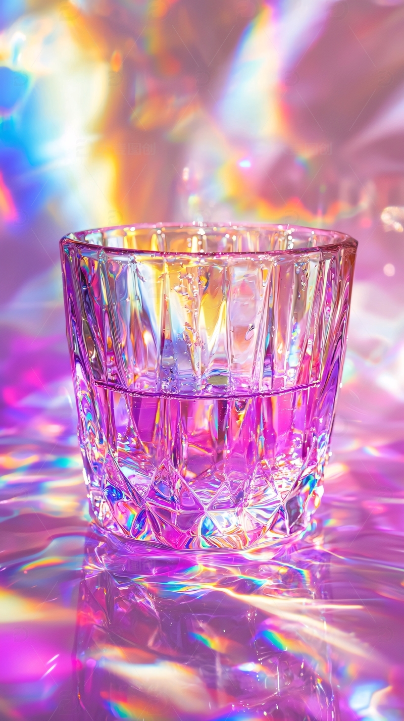 高清大图下载【趣麦麦图】彩虹炫光玻璃杯