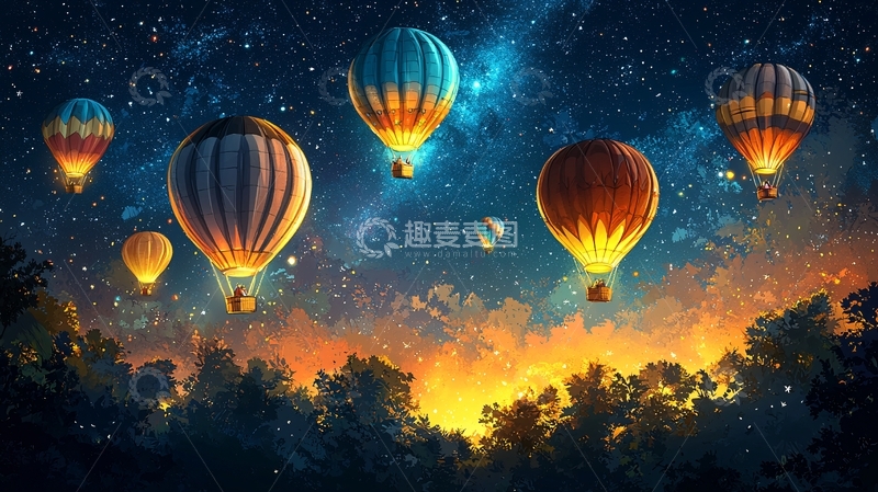 高清大图下载【趣麦麦图】星空热气球