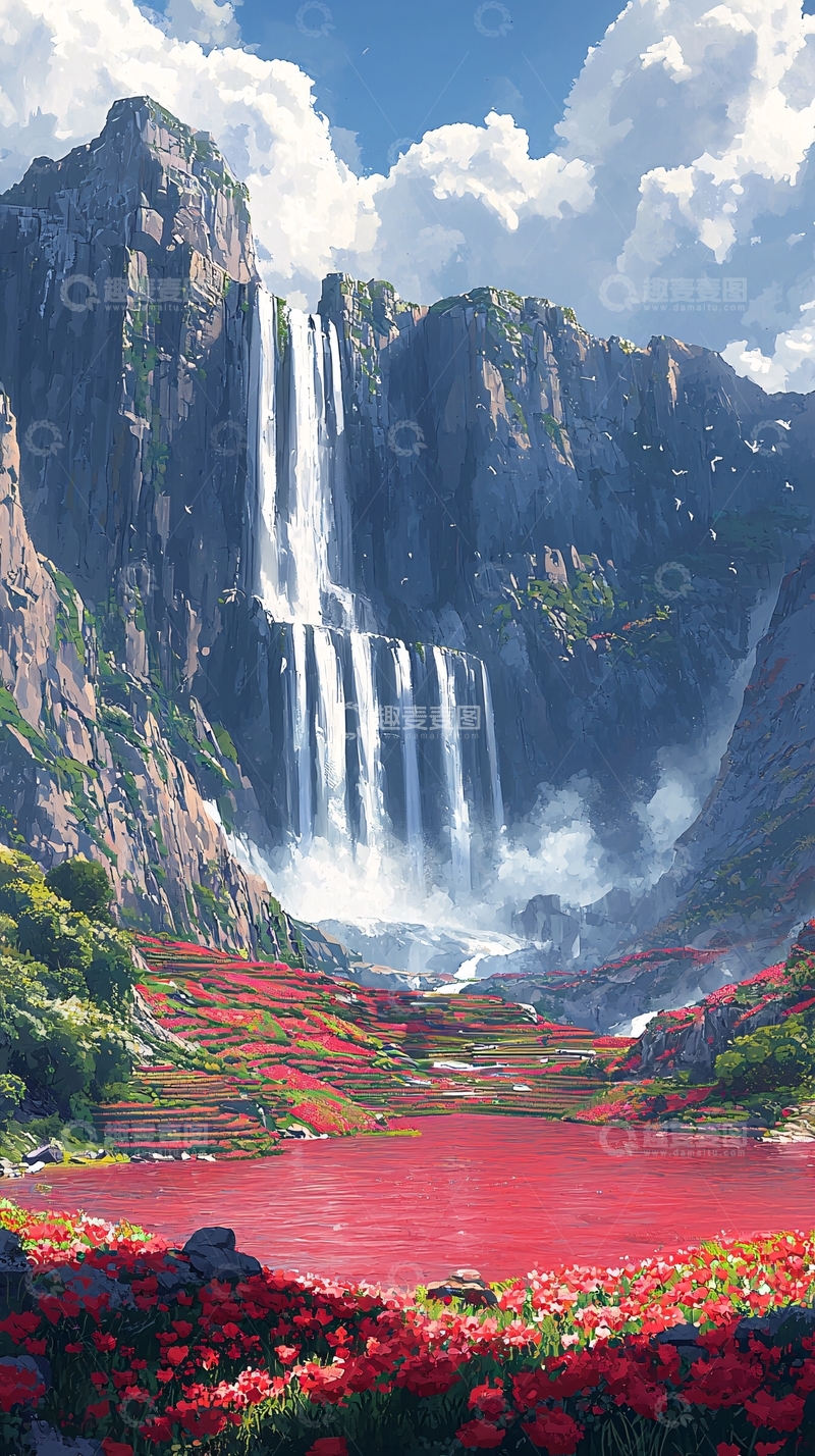 高清大图下载【趣麦麦图】高山瀑布