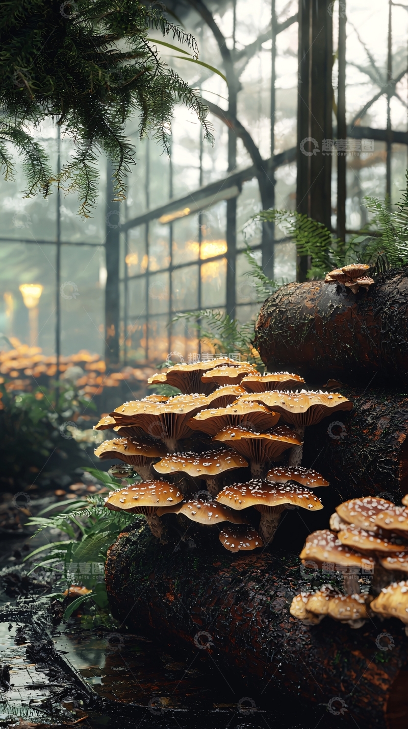 高清大图下载【趣麦麦图】温室中生长的许多蘑菇