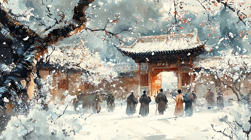 高清大图下载【趣麦麦图】雪中寺庙古建筑