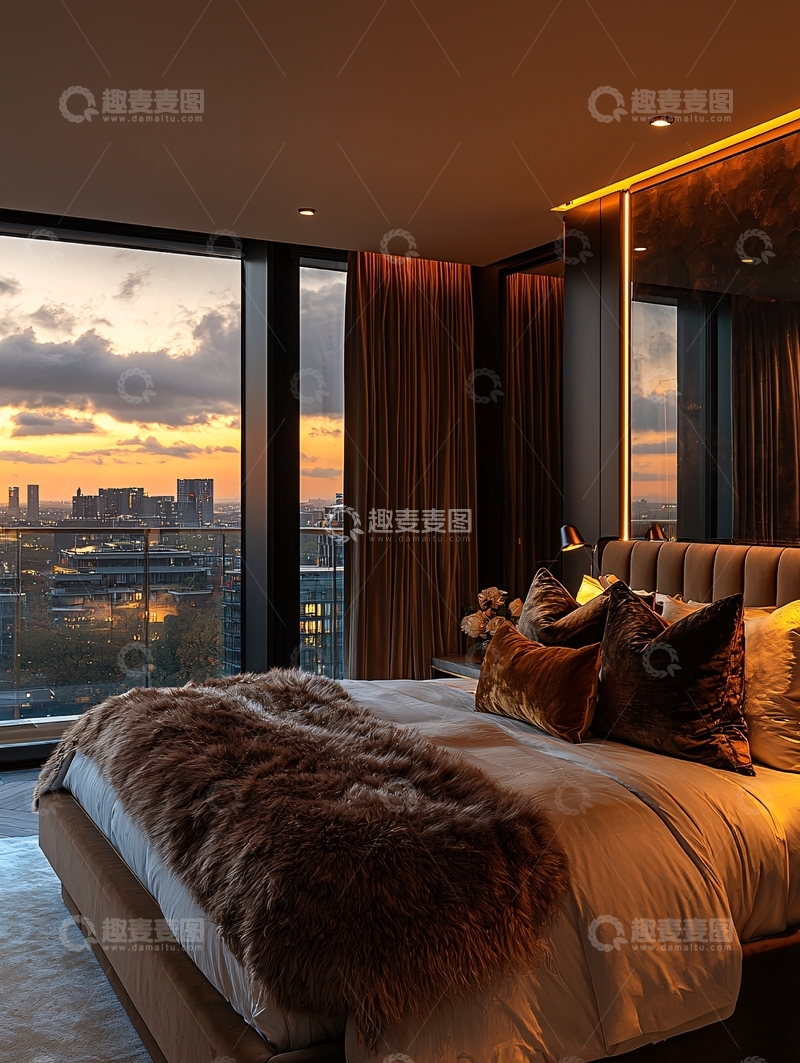 高清大图下载【趣麦麦图】现代都市夜景卧室