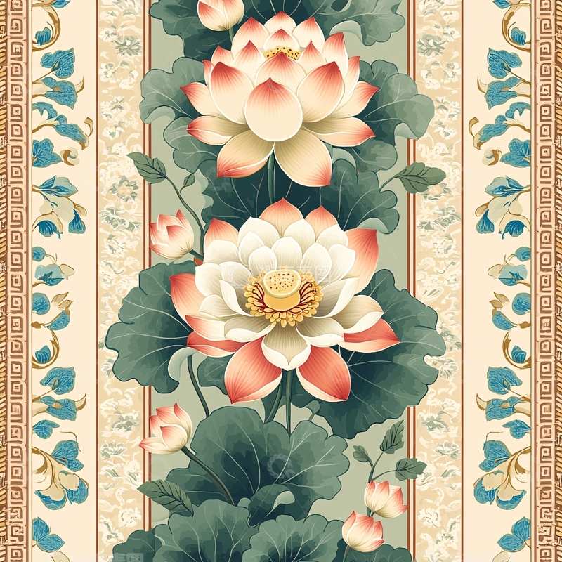 高清大图下载【趣麦麦图】竖版水墨荷花图案