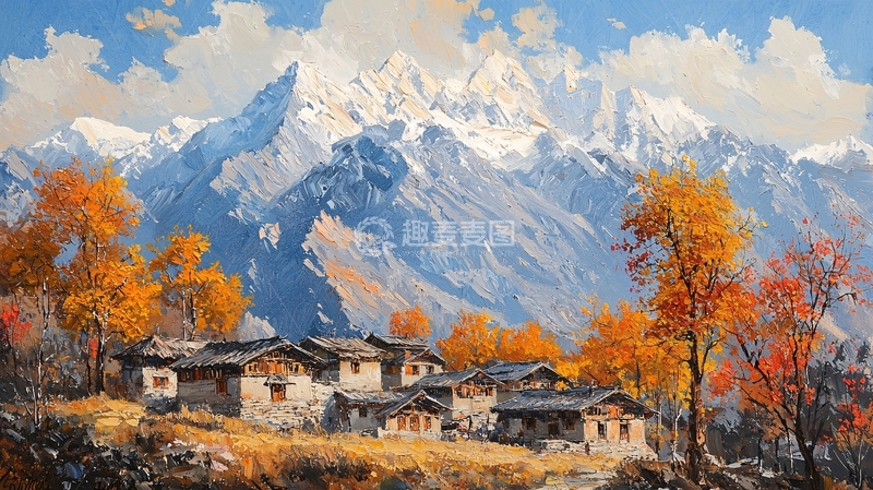 高清大图下载【趣麦麦图】秋日雪山村庄
